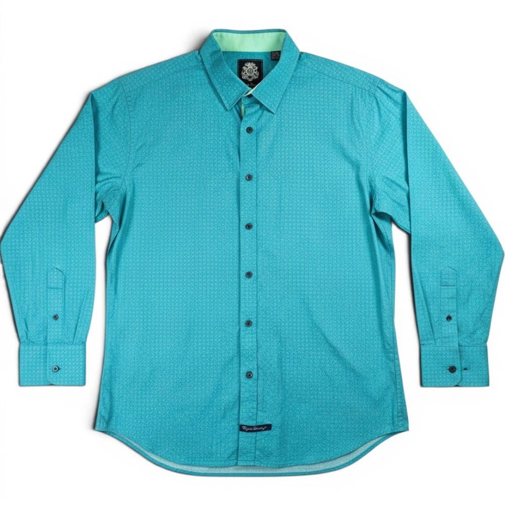 English Laundry Button Down Shirt Mens XL Teal Geometric Print Long Sleeve 77916